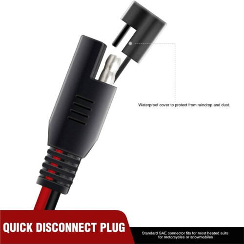 2PCS 12FT SAE Extension Cable 16AWG for Motorcycle Solar Panel 12V-24V 2Pin Charging Adapter Quick Connect/Disconnect 1