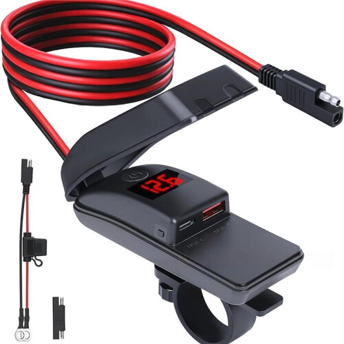 36W USB Type C Charger Adapter Handlebar Motorcycle USB Fast Charger with  Voltmeter for Phone Mobile