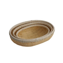 3pcs Handwoven Bamboo Oval Basket Household Storage & Food Serving Basket Oval Shape Storage Basket Woven Bread Basket