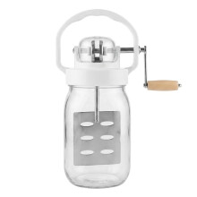 AT19-Glass Butter Mixer Manual with Wooden Handle, Manual Mason Jar Hand-Cranked Mixer