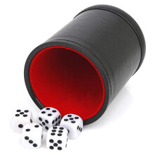 Leather Dice Cup with Lid & Storage Compartment, Includes 5 Dice Quiet Lined Interior, for Yahtzees Bar Party Etc