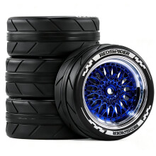 RED SPIDER 4 Stück 1/10 RC Rennreifen + 12mm Hex Kunststofffelgen für 1:10 Renn-Touring-Straßenfahrzeug Blau