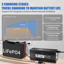 12V 20A Lithium-Batterie 14,6V LiFePO4 Batterieladegerät Hochleistungsgerät mit Hochwertigem Aluminiumgehäuse - 0V Aktivierung EU-Stecker