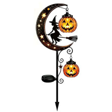 Solar Halloween Gartensteckerlicht mit Kürbislaterne & Halbmond Solar Gartenlicht für Rasen Terrasse Gehweg
