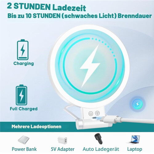 30X Doppelseitiger LED-Spiegel 3 Farben, Handheld Desktop Reise-Make--Spiegel mit Pinzette