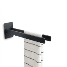 Porte-serviettes Adhésif pour Salle de Bain Acier Inoxydable Noir 40cm — barre serviette murale, accessoire salle bain