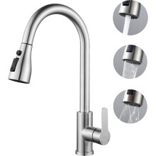 Küchenarmatur mit herausziehbarer Brause Silber 3 Strahlarten für Spüle Silber — spültischarmatur edelstahl