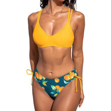 Damski Strój Kąpielowy Dwuczęściowy Bikini Push-Up Szybkoschnący Żółty L
