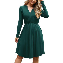Damen Midi Kleid Ausgestellt Elegant Bequem Klassisch Grün L — a-linien kleid damen, viskose kleid herbst