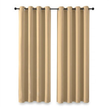 Thermal Blackout Curtains Set of 2 Pieces 228x117 cm Beige — bedroom window drapes, eyelet ring curtains