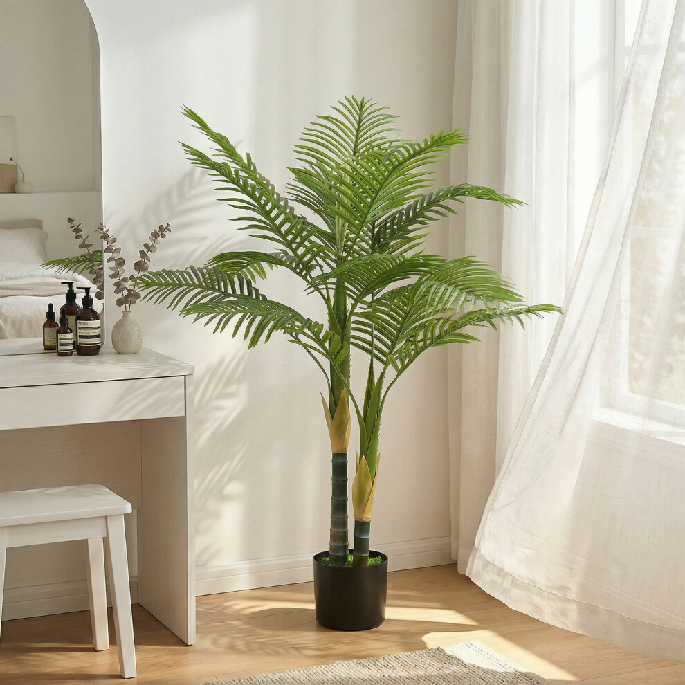 Homcom 120Cm Artificial Palm Tree With 14 Peva Leaves In Pot, Green