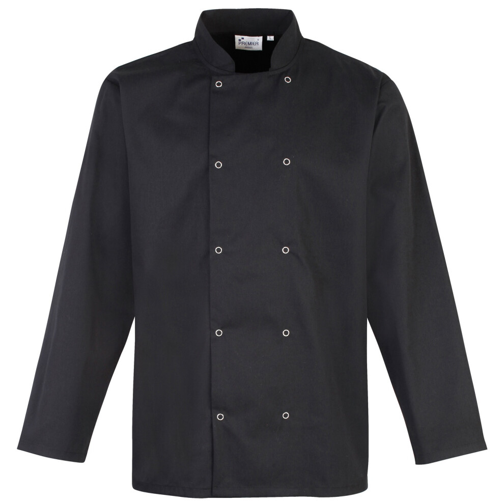 (M, Black) Premier Studded Front Long Sleeve Chefs Jacket / Chefswear (Pack Of 2)