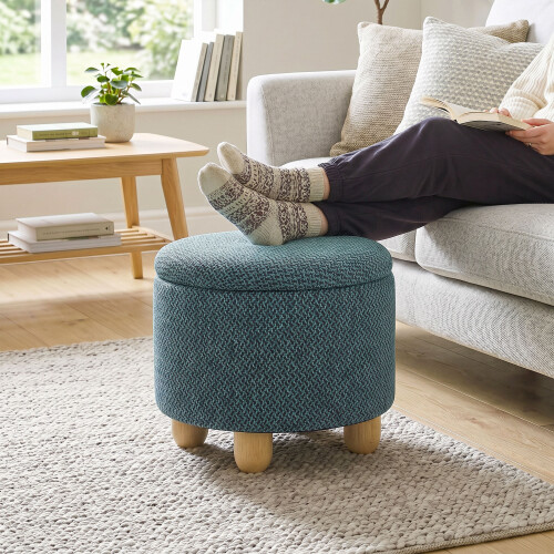 Homcom HOMCOM Round Storage Ottoman with Reversible Lid, Dark Blue