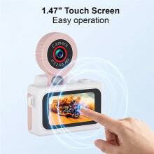 1080P Kids Camera 180 Flip Lens 3 Filters 1.47" Touch Screen Fill Light Clear Photo Keychain Toy Camera 16X