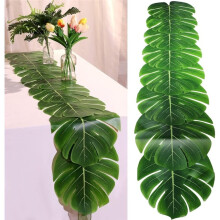 2 Pcs Tropical  Leaf Table Runners 72 Inch Long Tropical Table Runner Artificial  Leaves Wedding Hawaiian Party