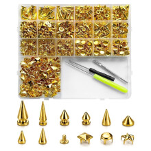 700Pcs Metal Punk Spikes and Studs Pyramid Round Kit (Gold) Suitable for Clothes DIY Leather Crafts Bags Shoes Belts