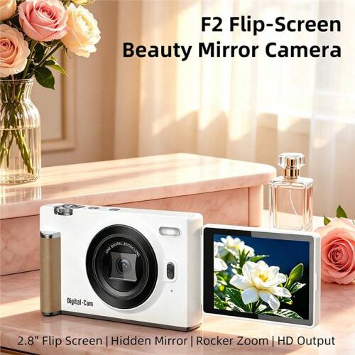 56MP Digital Camera with 180 Flip Screen, Built-in Makeup Mirror Camera HD Selfie Vlogging Camera Gift Portable Compact 1