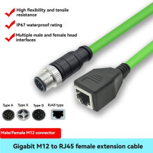 M12 D Type RJ45 Industrial 4 Pin Male to RJ45 Female Extension Wire Shielded CAT6 Ethernet Network Cable 1.5M