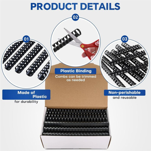 50 Pack 21  Plastic Binding Combs, 1 Inch Diameter, Book Circular Plastic ,Comb Binding Spine for Offices School 2