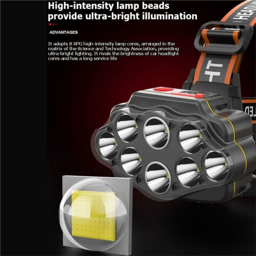 Phare Avant de Vélo LED Rechargeable USB, 8 LED, Étanche, Accessoires de Vélo