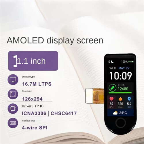 1.1 Inch AMOLED Touch Screen 126x294 SPI Interface Full Open-Source Gitee Code Display Module 2