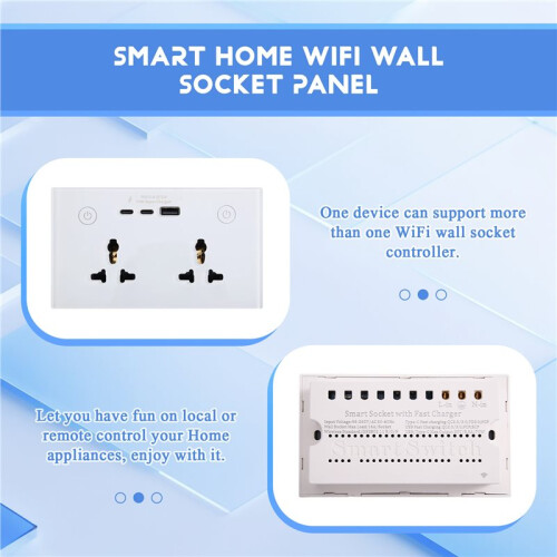 Home Wifi Wall Socket Panel International Double Universal Outlet USB Touch 70W QC/PD3.0