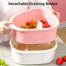 Fruit Washer and Spinner with Brush, Large Hand Crank Cleaning Bowl with Drain Basket for Berries, Vegetables & Salad