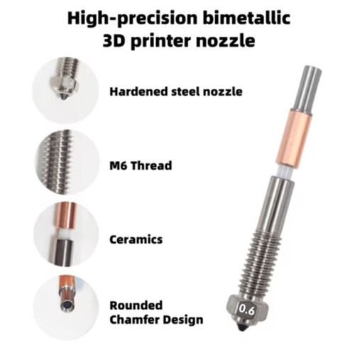3PCS Bimetal Nozzle for QIDI Q2 Q2c 0.6/0.8mm Ceramic Quick Removal Nozzle Insulation Integration for 3D Printer A 1