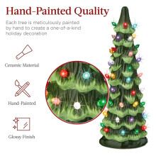 Conjunto de 3 Árvores de Natal de Cerâmica Best Choice Products, Pré-Iluminadas, Pintadas À Mão, para Mesa, com Lâmpadas LED Multicoloridas