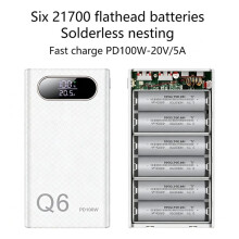 Obudowa Powerbanku PD100W z Wyświetlaczem Cyfrowym, 6 Baterii 21700, Obudowa DIY, Pusta, PPS/PD3.0/QC3.0 do Laptopa i Telefonu