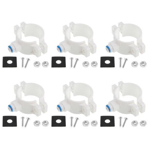 6 Pc 1/4" Drain Saddle Valve Quick Connect White Plastic Water Hose Pipe Adapter Clamp for Under Sink Reverse Osmosis