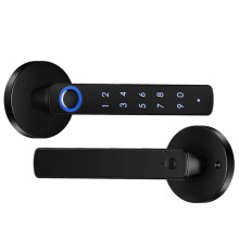 Fechadura de Porta Inteligente Tuya App com Leitor de Impressões Digitais, Senha e Chave Mecânica para Portas de Madeira
