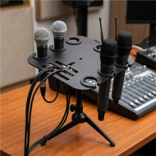 7 Holes Microphone Holder Display Organizer Tray Mic Storage Rack with Anti-Slip and Cable Management Slot