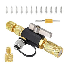 HVAC Valve Core Removal Tool, 1/4"&5/16" Brass Schrader Valve Extractor, 12 Cores for R134A R410A R22 R1234yf AC