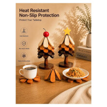 Christmas Tree Trivet Set of 5 with Stand Foldable Heat Resistant for Hot Pots & Pans Countertop Protector, Holiday Gift