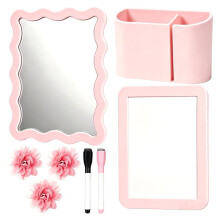 Kit Accessori per Armadietto Rosa da 8 Pezzi per Ragazze con Specchio Magnetico, Lavagna Bianca, Portapenne, Calamita A Fiore, Estetica Carina