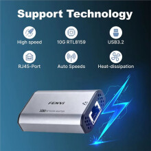 Fenvi 10GbE Ethernet-Adapter RTL8159 Chip Typ-C USB 3.2 zu RJ45 10G Hochgeschwindigkeits-Netzwerkkarte für PC Win 10/11