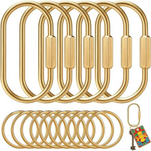 6 Pcs Brass Key Rings - Gold Carabiner with Secure Screw Lock, Keychain Carabiner Clips for Keys, Bag Charm Clip