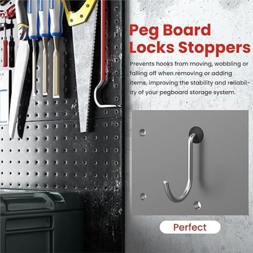 200Pcs Pegboard Hook Locks, Peg Board Locks Stoppers Fit for 1/4 Inch Peg Board for Stopping Hooks From Falling Off