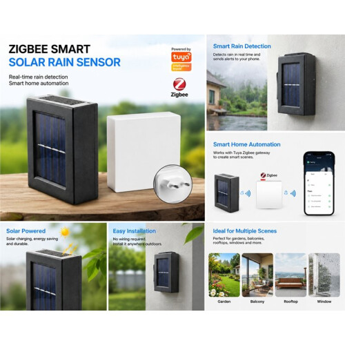 Tuya Zigbee Solar Rain Sensor  Outdoor Weather Detector for  Home Automation with Zigbee Gateway EU Plug 1