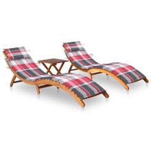 vidaXL Sonnenliegen 2 Stk. mit Tisch und Auflagen Massivholz Akazie
