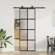 vidaXL Schiebetür mit Beschlag Schwarz 76x205 cm Hartglas
