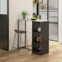 HOMCOM Breakfast Bar Table with 3-Tier Storage Shelf and Wine Rack, Black