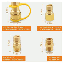 Kit de Raccord Rapide 1/2" LP Gaz Naturel - Raccords Rapides en Laiton Femelle et Mâle pour Tuyau de Propane