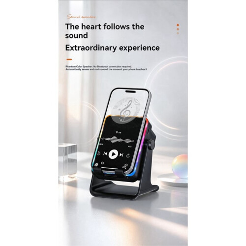 Induction Speaker Phone Stand with  Speaker RGB Colorful Light Adjustable Holder White 2