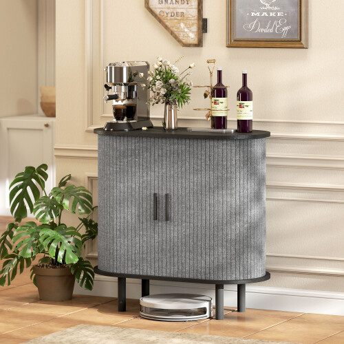 Homcom HOMCOM Modern Sideboard with 2 Sliding Doors Tambour Kitchen Cupboard Grey 1