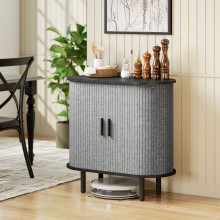 HOMCOM Modern Sideboard with 2 Sliding Doors Tambour Kitchen Cupboard Grey