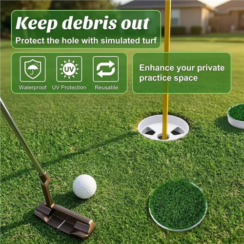 2 Set  Hole Cups with Turf Cover Metal Base Backyard Home Putting Green 2