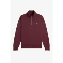 (L, Oxblood) Fred Perry Mens Logo Half Zip Sweatshirt