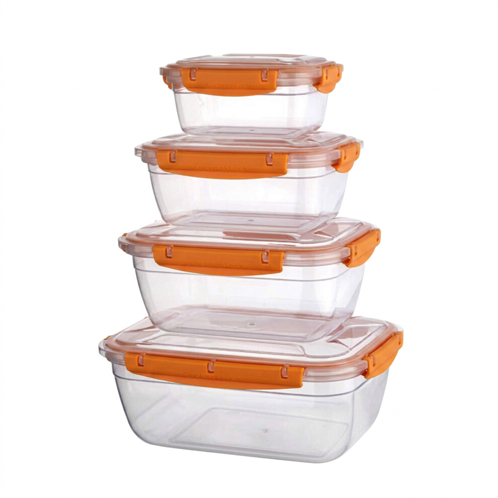 Food Storage Container Set of 4 Leakproof Airtight Lid Plastic BPA Free Orange - Image 2